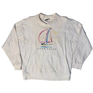 Vintage 90s CottonTops Long Beach Textured Collared Sweatshirt Size XL USA